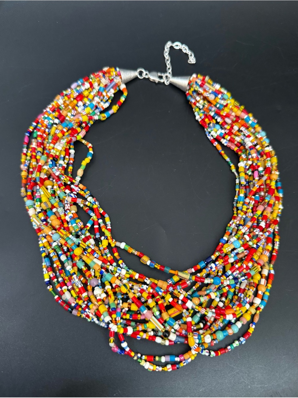 Handcrafted Multicolored African Glass Seed Beads 20-Strands Bohemian Necklace